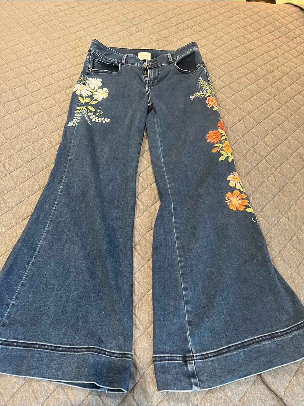 Driftwood Wide Leg Floral Embroidered Dark Blue Women's Jeans